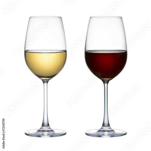 Red wine glass and white wine glass isolated on white background