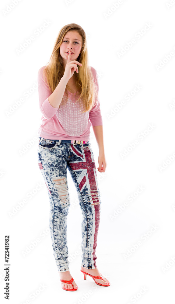 model isolated with finger on lips secret model isolated with finger on lips secret