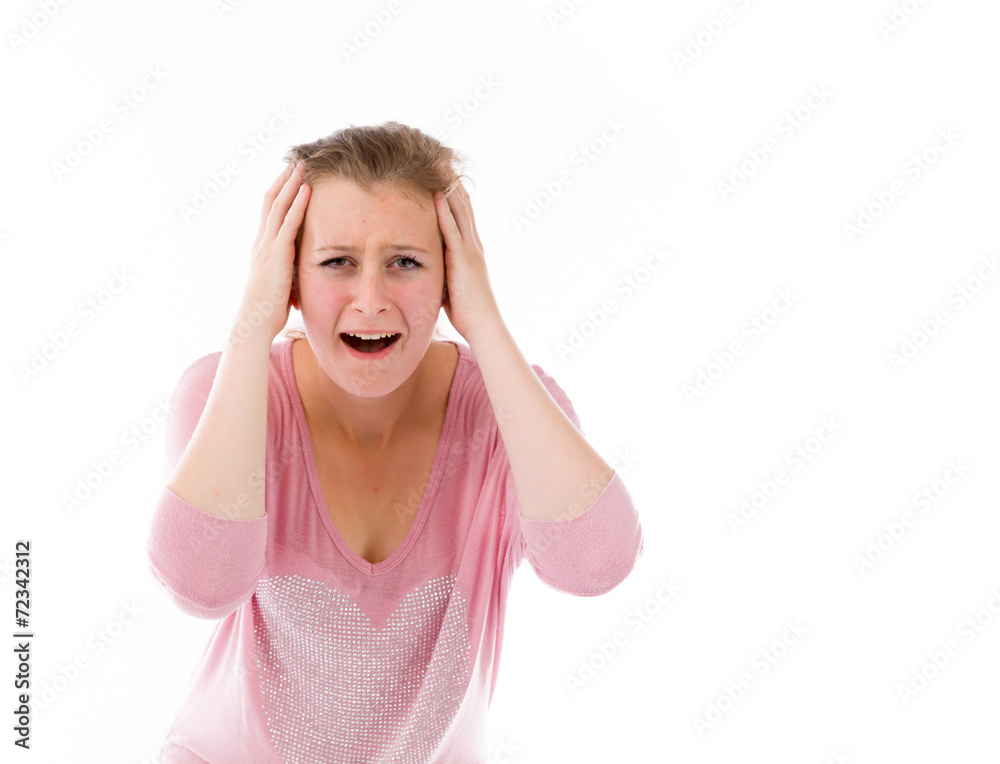 model isolated on plain background furious screaming model isolated on plain background furious screaming