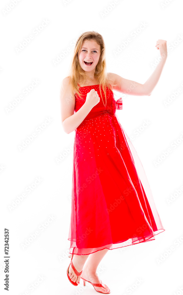 model isolated on plain background victory confident