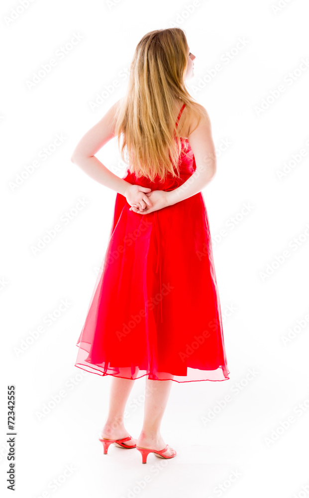 model isolated on plain background back looking behind