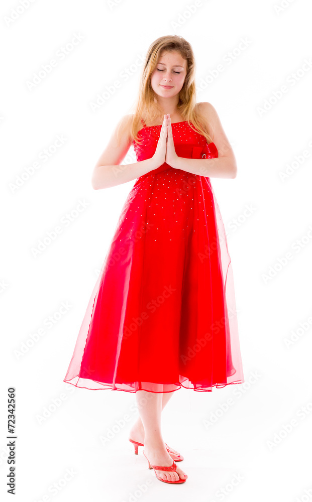 model isolated on plain background praying wishing