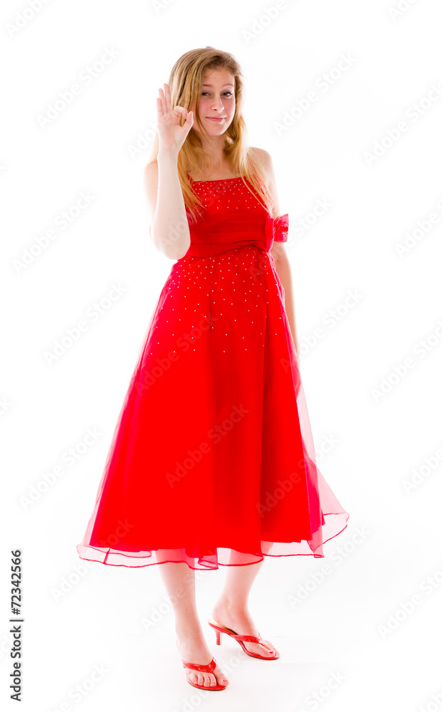 model isolated on plain background hand gesture ok sign