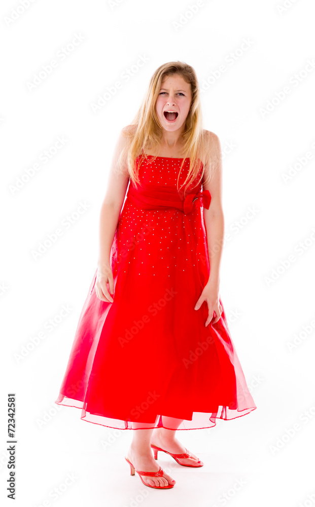 model isolated on plain background furious screaming