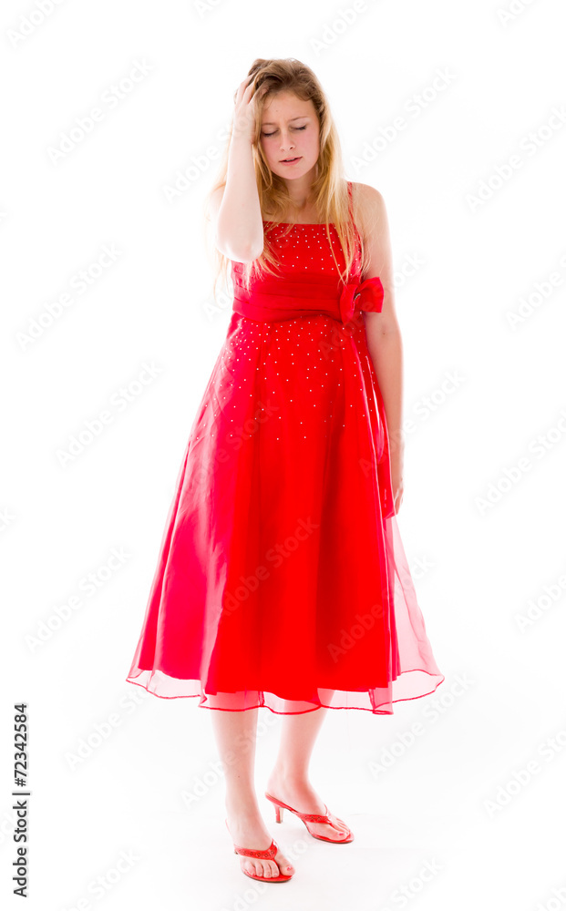 model isolated on plain background confused headache model isolated on plain background confused headache