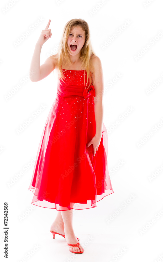 model isolated on plain background nagging scolding with finger