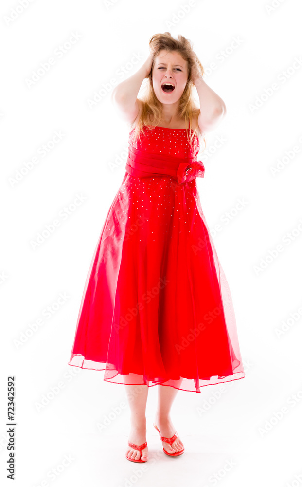 model isolated on plain background stressed upset pulling hairs model isolated on plain background stressed upset pulling hairs