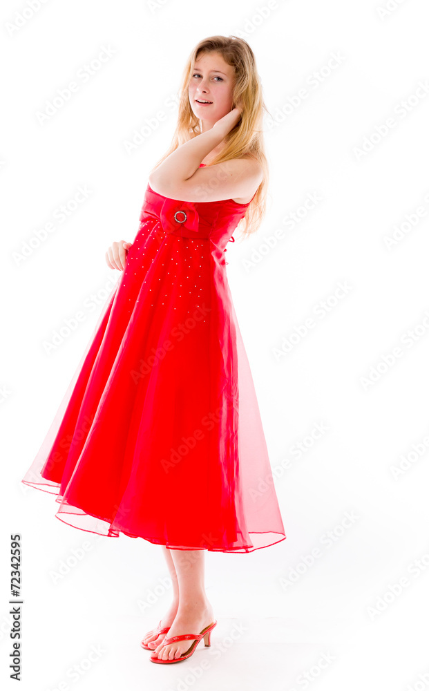 model isolated on plain background listening paying attention