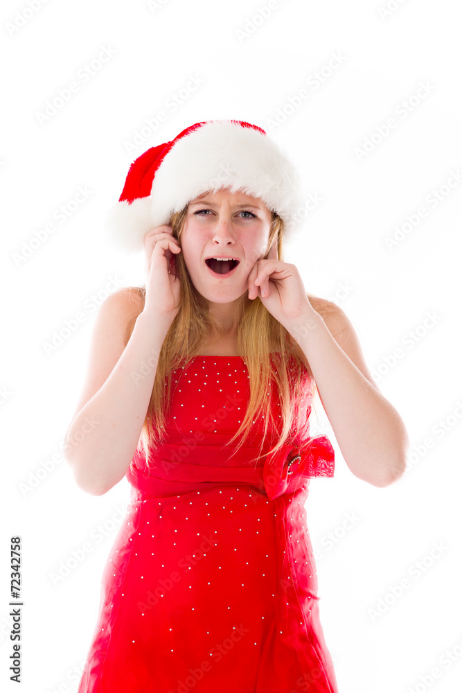 model isolated on plain background plugging ears with fingers model isolated on plain background plugging ears with fingers