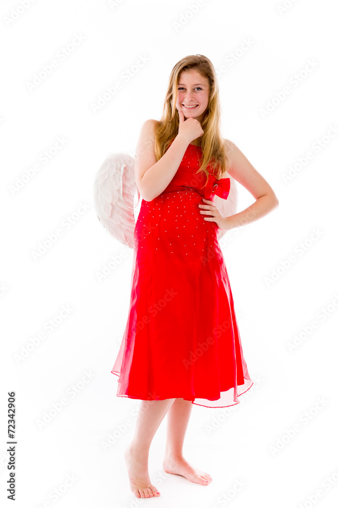 model isolated on plain background thinking