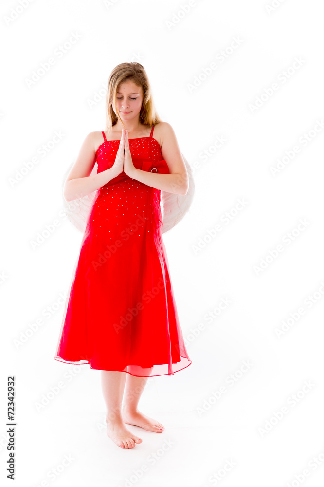 model isolated on plain background praying wishing model isolated on plain background praying wishing