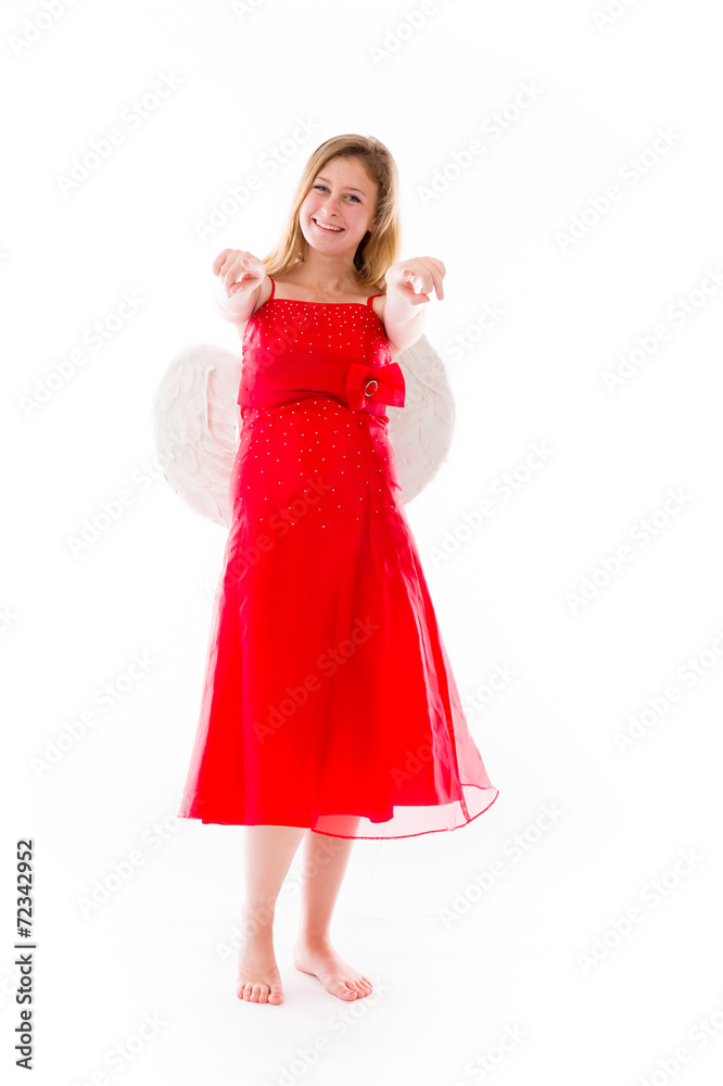 model isolated on plain background fingers pointing to camera model isolated on plain background fingers pointing to camera