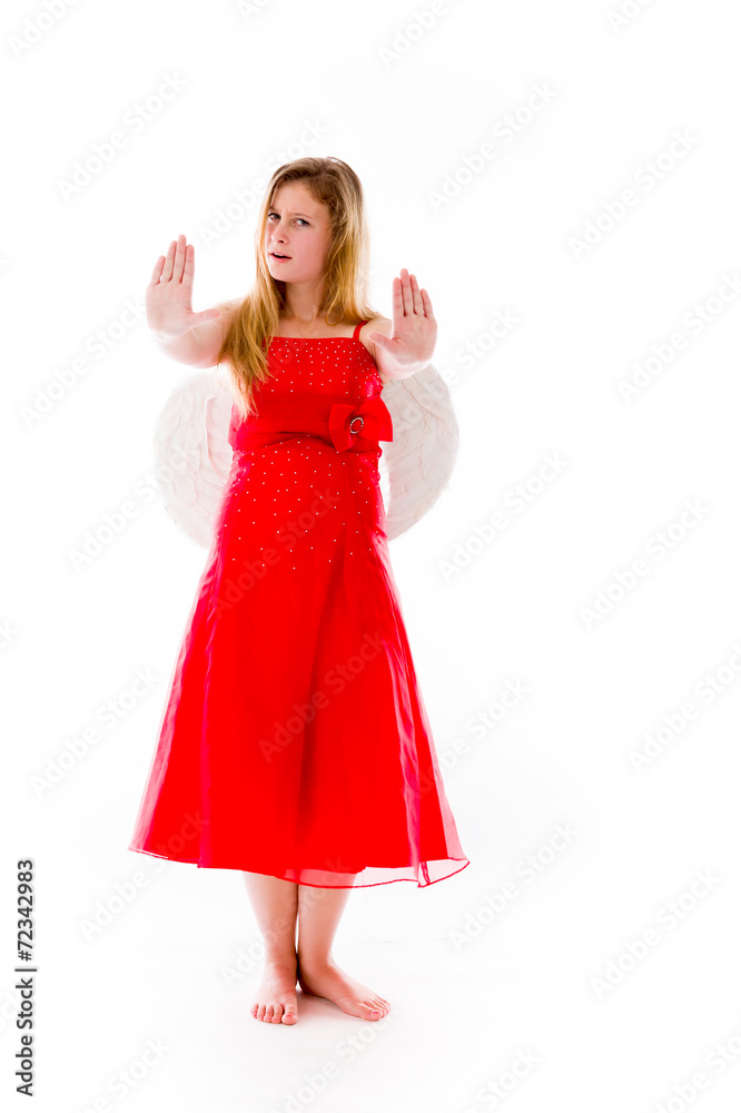 model isolated on plain background stop sign with hands