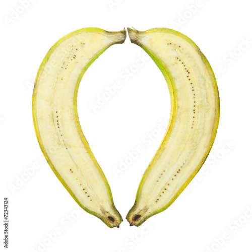 Banana in heart shape isolated on white background