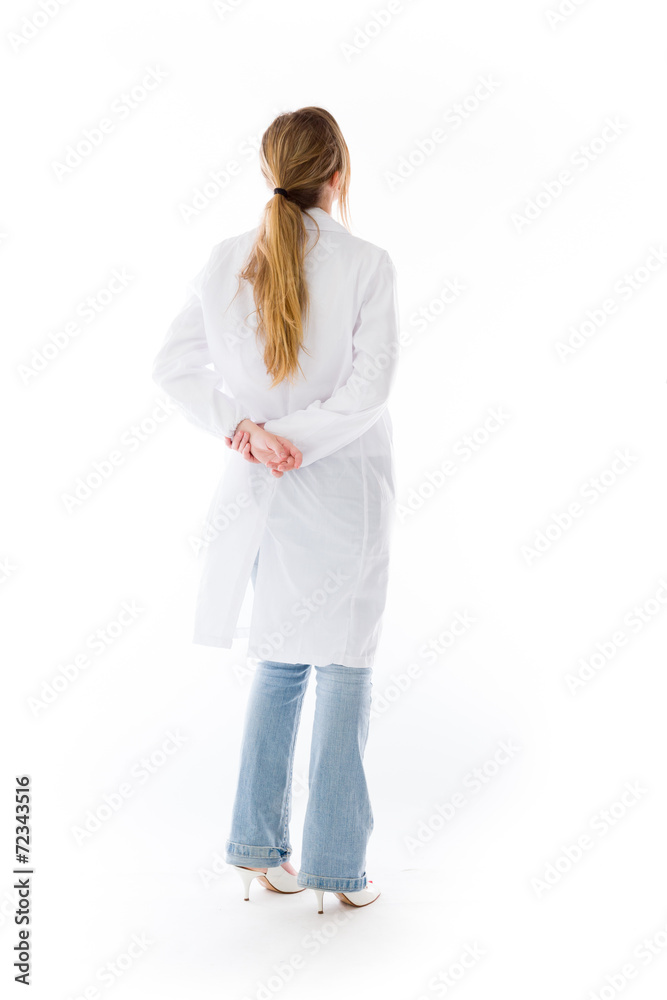 model isolated on plain background back looking behind model isolated on plain background back looking behind