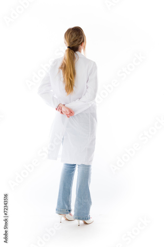 model isolated on plain background back looking behind