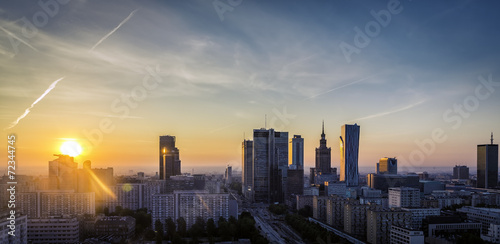 Warsaw Downtown sunrise aerial view, Poland #72344745