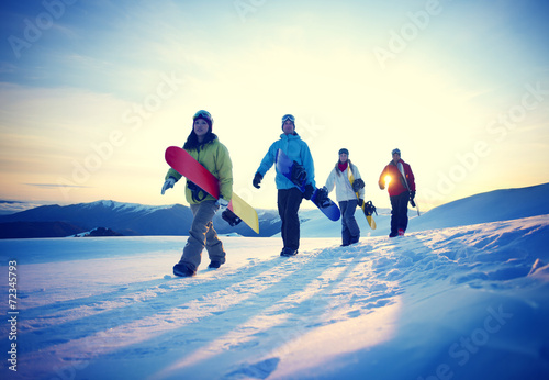 People Snowboard Winter Sport Friendship Concept