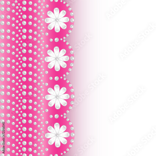 pink background with flowers of pearls and place for text