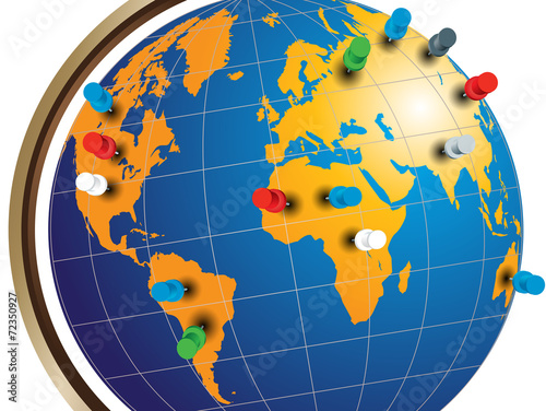 Earth with thumbtacks