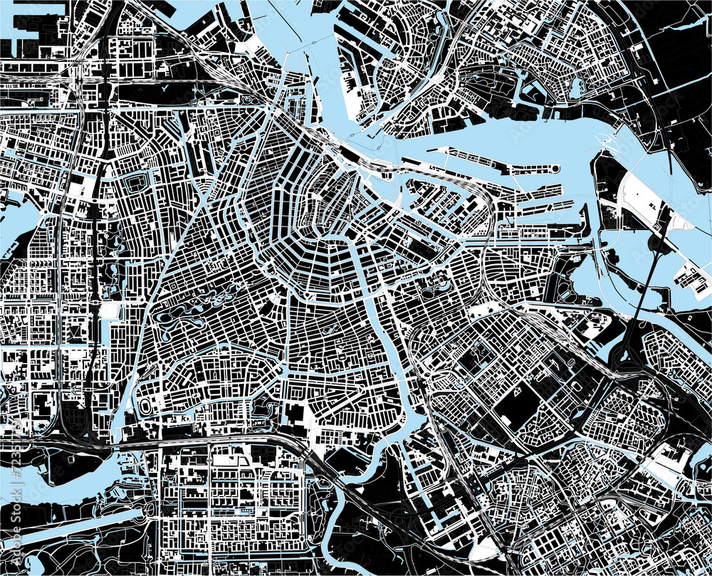 Obraz premium black and white amsterdam city map