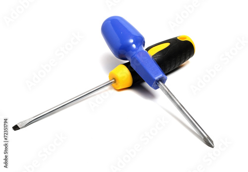 Two screwdrivers on a white background cross and direct