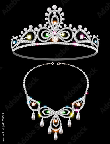 shiny tiara and necklace with gemstones