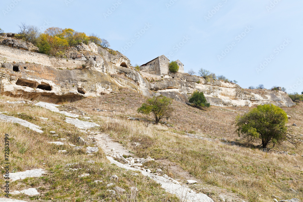 Walls of medieval town chufut-kale, Crimea