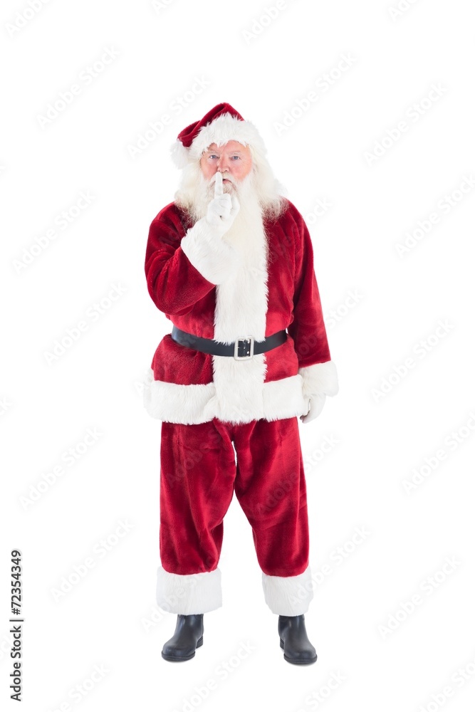 Santa asking for quiet to camera