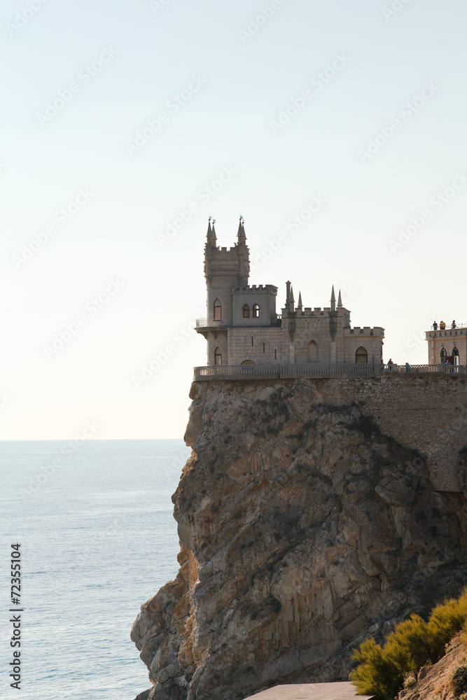 Aurora cliff with Swallow's Nest castle at sunrise