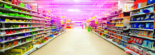 Wide perspective of empty supermarket