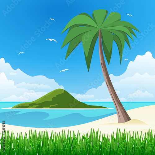 Island with palm tree on tropical white sand