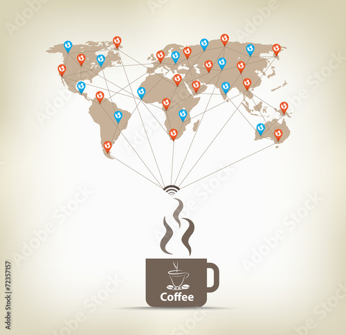 Coffee for global communication concept stock