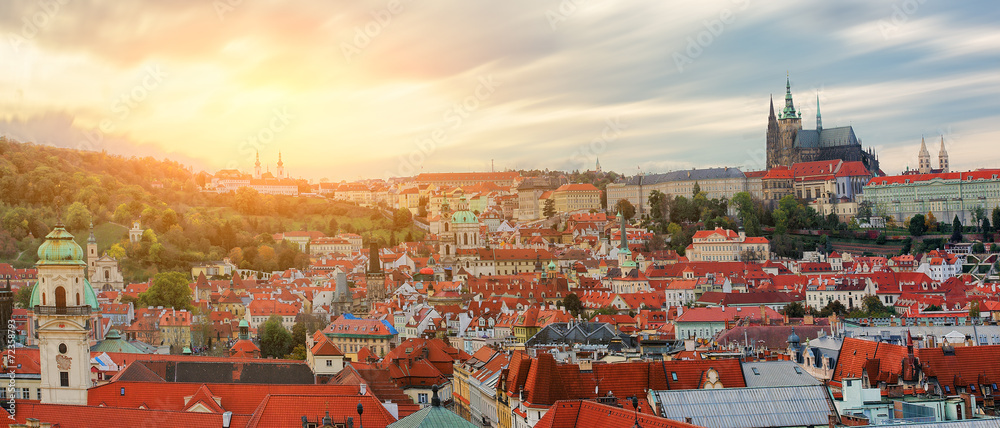 Panorama starego miasta Praga,Czechy. - obrazy, fototapety, plakaty 