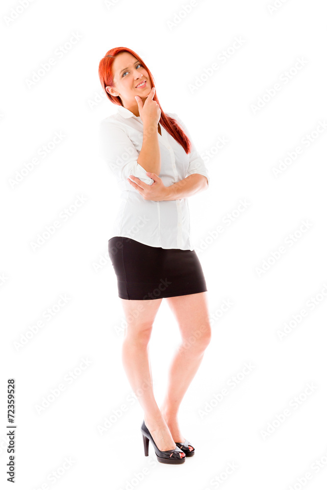 Fototapeta premium model isolated on plain background thinking