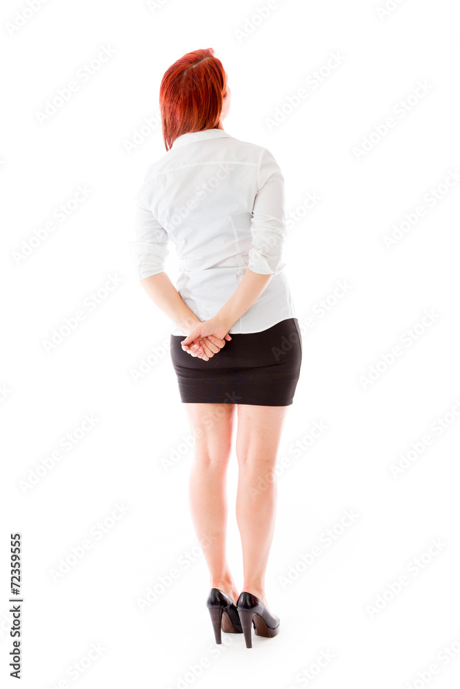 model isolated on plain background back looking behind model isolated on plain background back looking behind