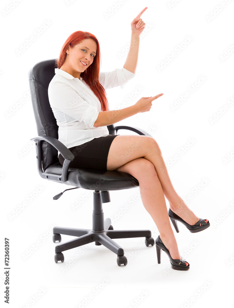 model isolated on plain background looking at camera pointing model isolated on plain background looking at camera pointing