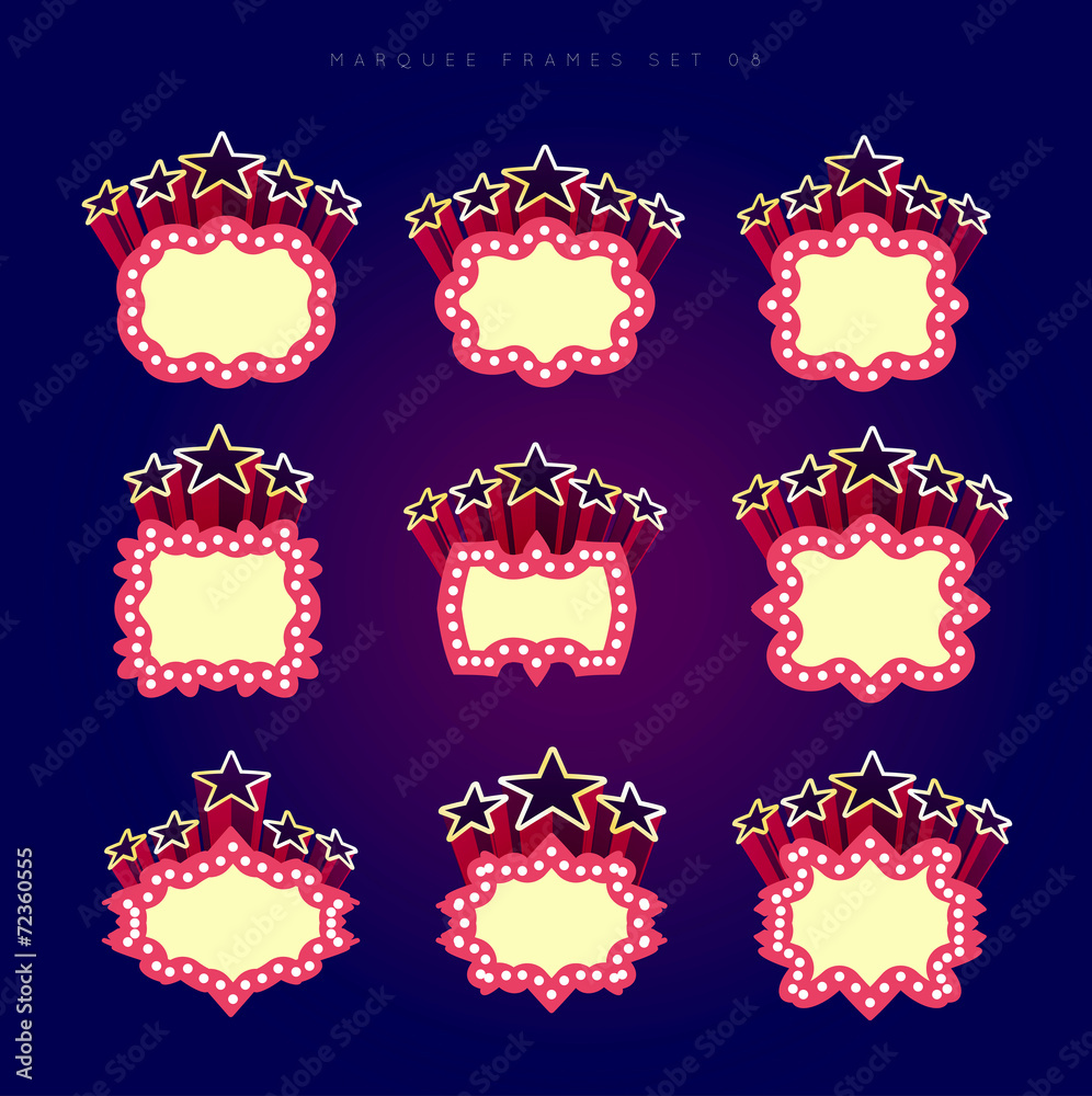 Retro illuminated movie marquee vector set Retro illuminated movie marquee vector set