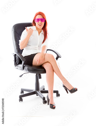model isolated on white in an office chair