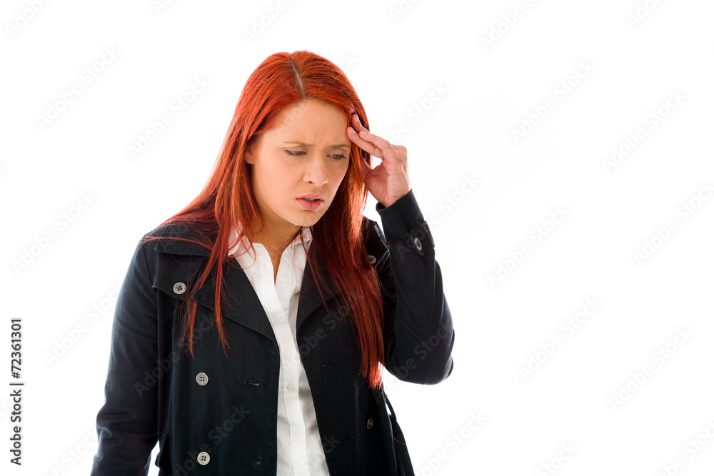 model isolated on plain background confused headache model isolated on plain background confused headache