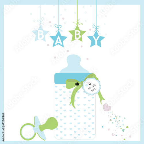 Baby boy bottle and soother vector greeting card