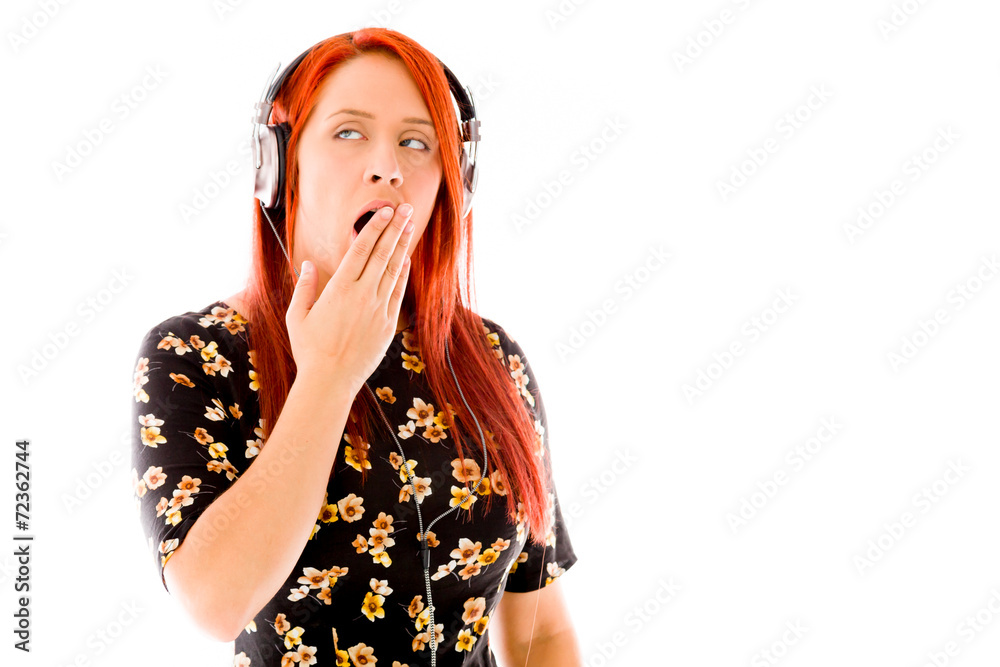 model isolated on plain background tired bored yawning model isolated on plain background tired bored yawning