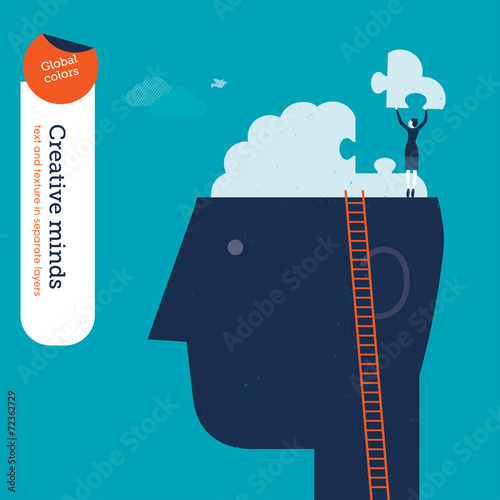 Businesswoman on head with brain puzzle