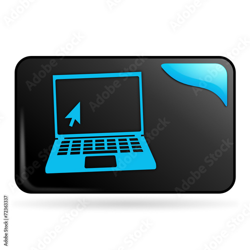 ordinateur portable sur bouton web rectangle bleu