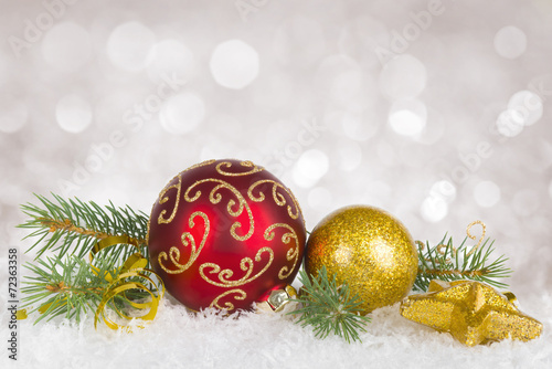 Christmas decoration composition over astract lights background