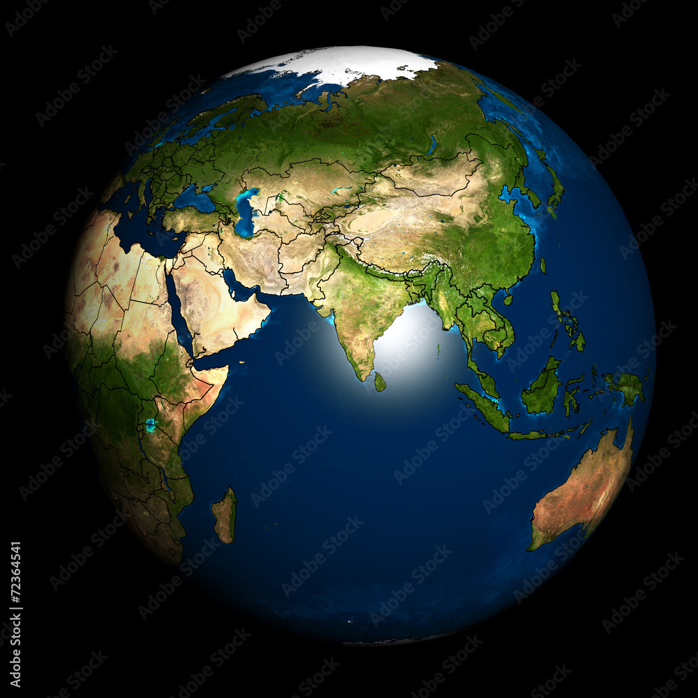 Earth with accurate country boundaries.