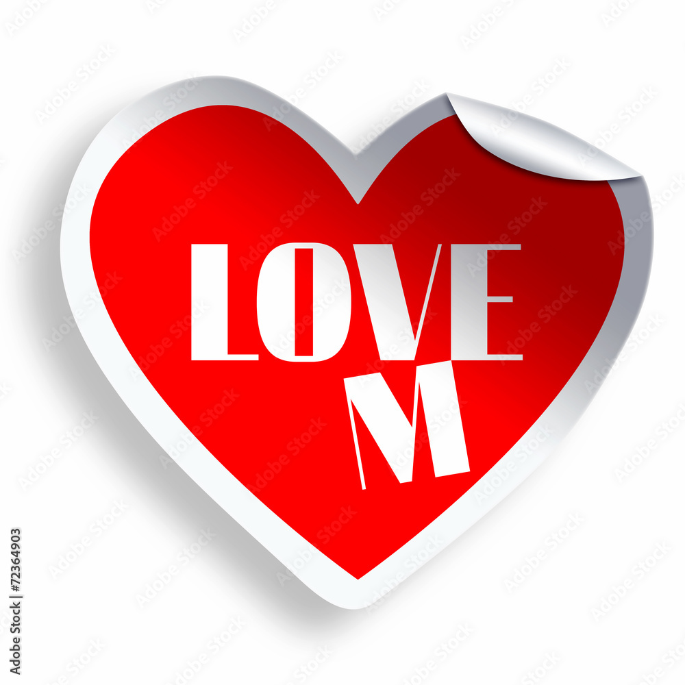 Heart sticker Love me text isolated on white Heart sticker Love me text isolated on white