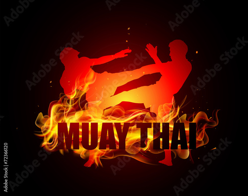 Thai boxing is kicking with muay thai fire vector photo