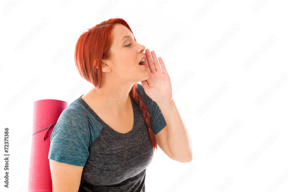 model isolated on plain background calling shouting model isolated on plain background calling shouting
