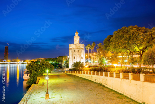 Golden Tower (Torre del Oro) of Seville, Andalusia, Spain over r